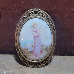 Vintage Art Deco Filigree Cameo Brooch 1920s Porcelain Lady